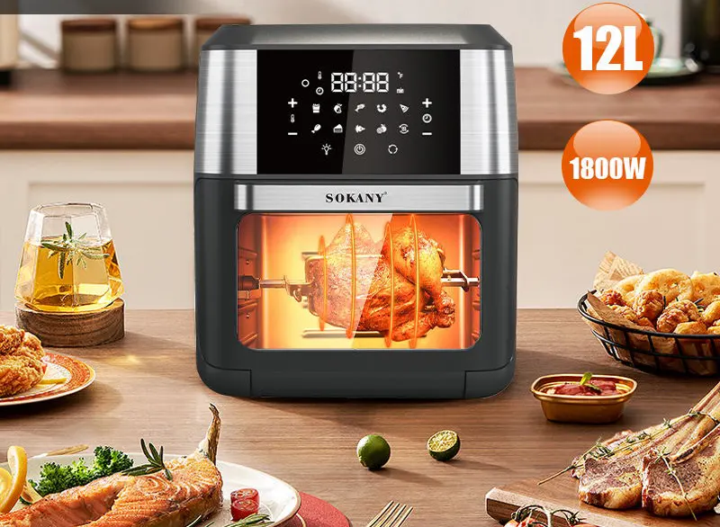 Sokany Air Fryer Without Oil, 1800W, 12L, Digital Display, Oven, Black, SK-ZG-8029
