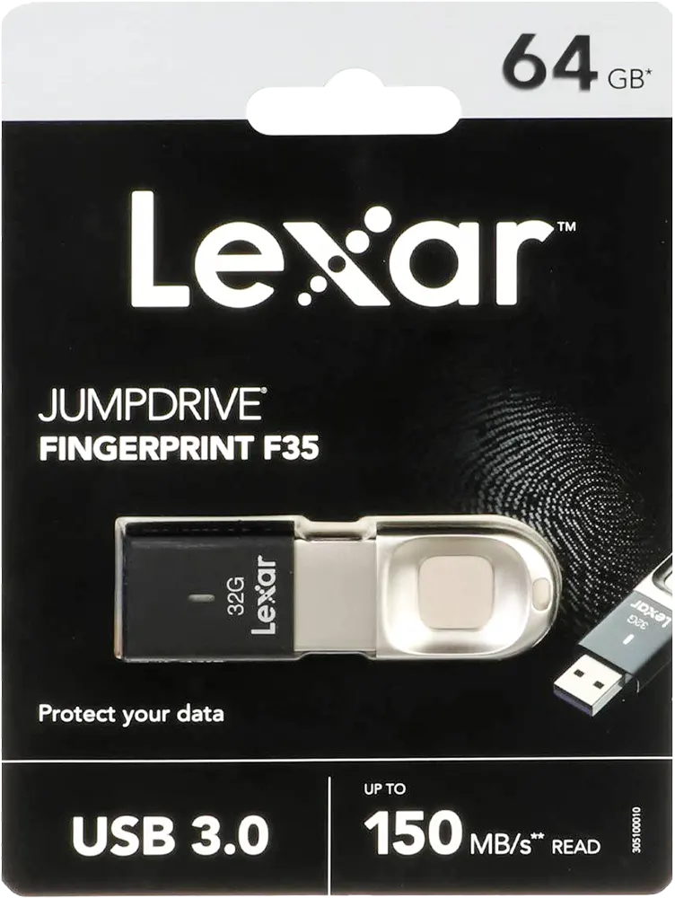 فلاشه ليكسار JumpDrive® F35، 64 جيجابايت، اي دي ببصمة الأصابع، USB 3.0، أسود، LJDF35-64GBBK