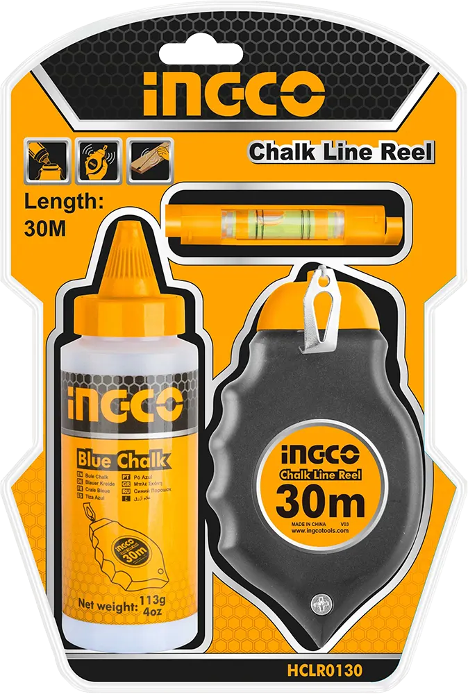 Ingco Chalk Line Reel, 30 Meters, with Powder and Scale, HCLR0130