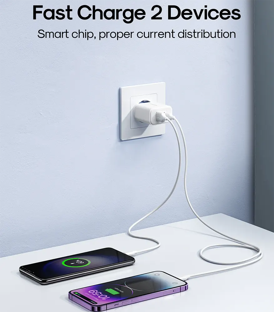 شاحن جوي روم سريع بمنفذين ، 20 واط ، نوع سي - لايتنينج ، أبيض ، JR-TCF05EU