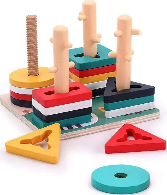 Shape Classification And Problem Solving Game, Printed Wooden Base