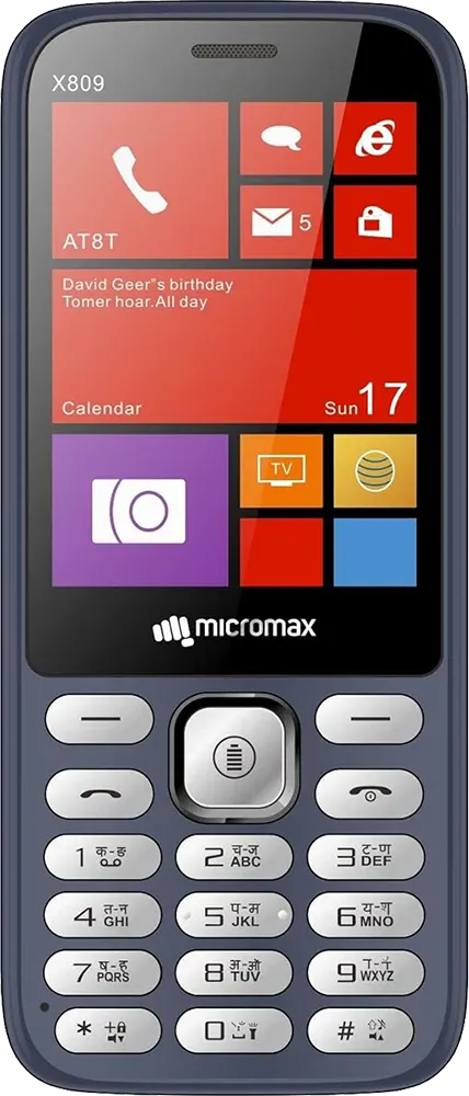 موبايل مايكروماكس X809، ثنائي الشريحة ،ذاكرة داخلية 32 ميجابايت ، رامات 32 ميجابايت ،أزرق