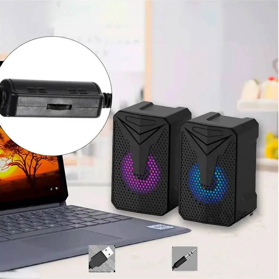 سماعات كمبيوتر جاما سلكية، منفذ USB 2.0، ضوء RGB، أسود، GT-314