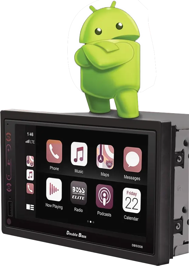 Double Bass Car DVD Player,  RAM 2GB, Memory 32GB, Bluetooth, Touch Control, Black, DB5008