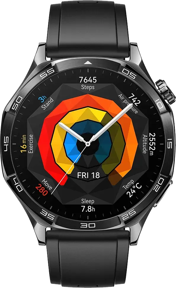 Huawei Watch GT 5 Smart Watch, 46mm, AMOLED Screen, Bluetooth, Water Resistant, Black Fluoroelastomer Strap, VLI-B19