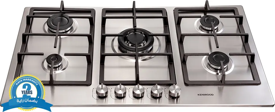 Kenwood Built-in Hob, 90 cm, 5 Burners, Gas, Turkish Cast Iron Holders, Stainless Steel, (Rayah Warranty), HOB90.000SS