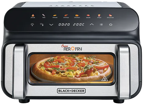 Black and Decker 5 in 1 Air Fryer , 2000 Watt , 10.5 Liter , Digital Touch Screen , Pizza Grill , Black x Silver, pGAF105-B5 (1 Month Warranty)