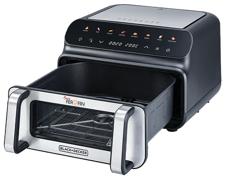 Black and Decker 5 in 1 Air Fryer , 2000 Watt , 10.5 Liter , Digital Touch Screen , Pizza Grill , Black x Silver, pGAF105-B5 (1 Month Warranty)