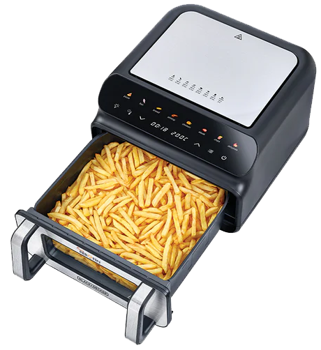 Black and Decker 5 in 1 Air Fryer , 2000 Watt , 10.5 Liter , Digital Touch Screen , Pizza Grill , Black x Silver, pGAF105-B5 (1 Month Warranty)