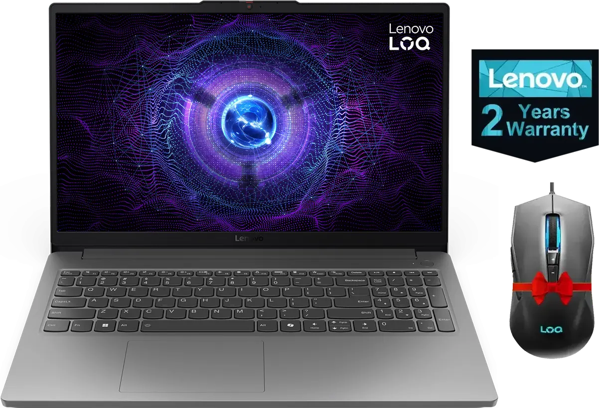 لاب توب لينوفو LOQ 15IAX9E، انتل كور I7-12650HX ، رامات 16 جيجابايت، هارد ديسك 512 جيجابايت اس اس دي، كارت شاشة نيفديا جي فورس RTX4050 ذاكرة 6 جيجابايت GDDR6، شاشة 15.6 بوصة FHD IPS، رمادي لونا + ماوس هدية