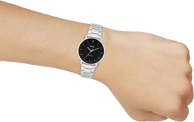 Casio Men's Watch, Black Dial , Round Hands , Silver Stainless Steel Strap, Analog Wrist Watch, Silver, MTP-VT04D-1EDF