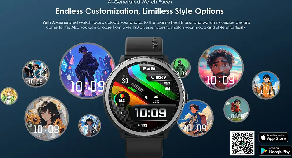 Oraimo R5 Smart Watch, 1.43 Inch AMOLED Screen, Bluetooth5.3 , Waterproof , Black , OSW-820