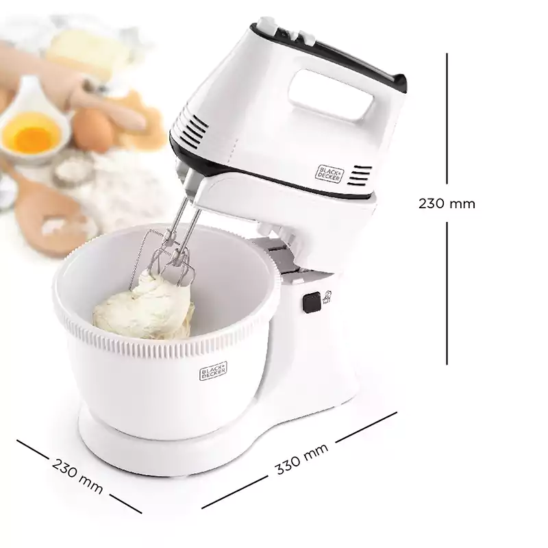 Black & Decker Egg beater with stand mixer, 300 Watt, 3.5 liter, White, M700