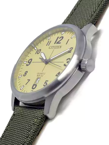Citizen Men's Round Shape Fabric Strap Analog Wrist Watch, Green , BI1050-05X