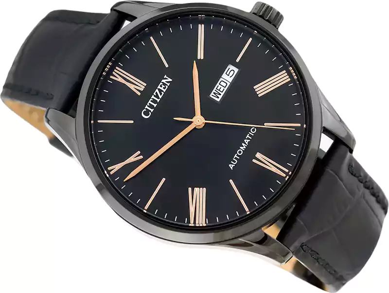 ساعة سيتيزن رجالي، عقارب، سوار جلد، أسود، NH8365-19F